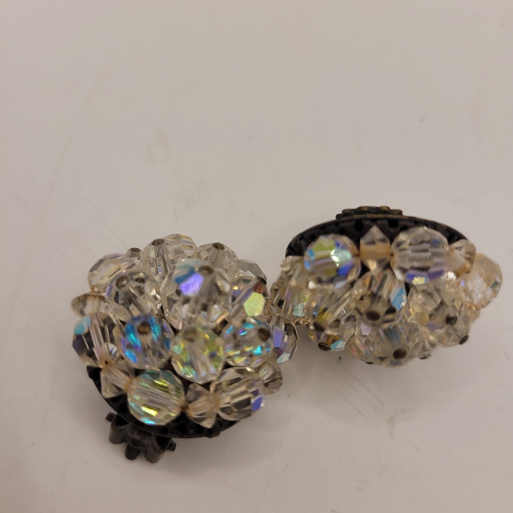 Vintage AB Cluster Patent Pending Clip Earrings